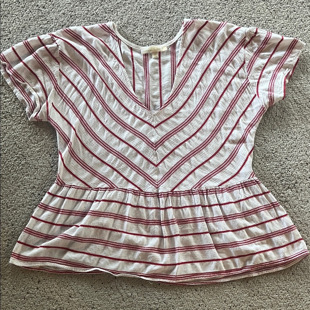 Elegant Red and White Striped Women's Blouse